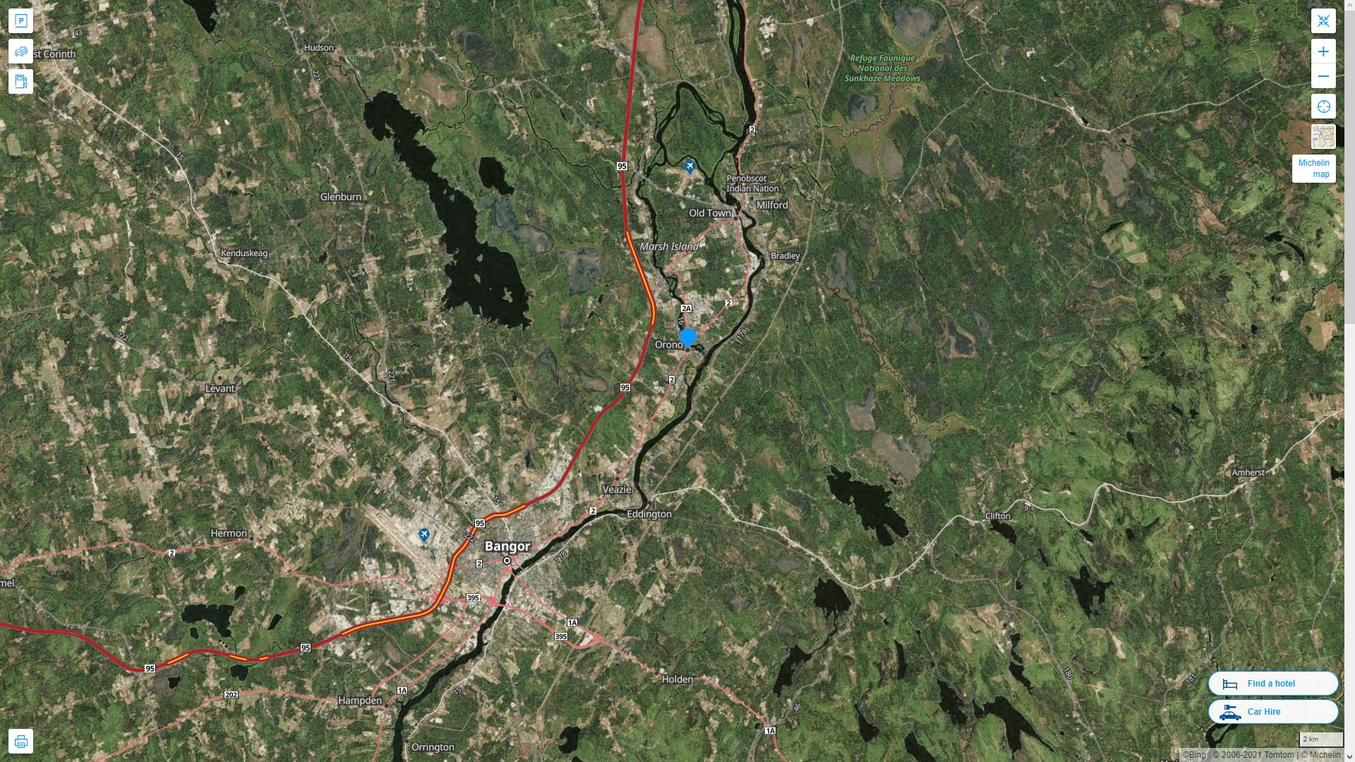 Orono Maine Highway and Road Map with Satellite View